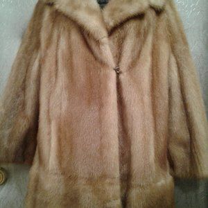 MINK COAT JACKET REAL GENUINE NATURAL BROWN TAN FUR M MEDIUM L LARGE MID-LENGTH